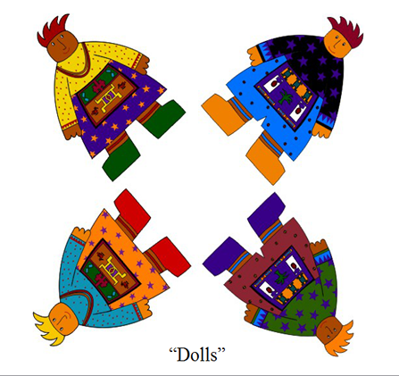 African clipart depicting four dolls dressed in tradtitional clothing