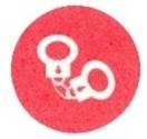 Solid red circle with white handcuffs in the middle