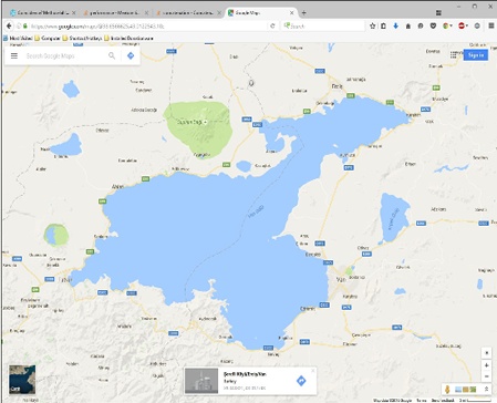 A closeup of the map showing Lake van