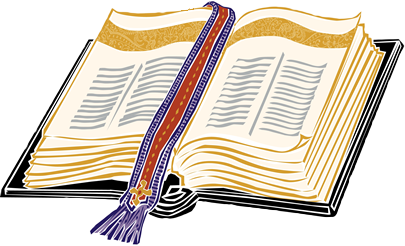 Clip art of an Open Bible with book mark