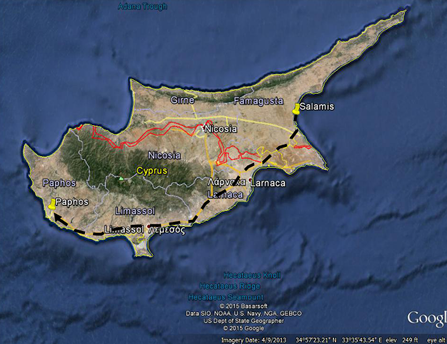A map of the island of Cyprus in paul the apostles mission travels