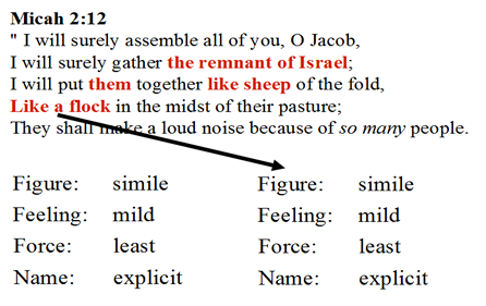 Micah 2:12 with diagram to figure, feeling, force and name